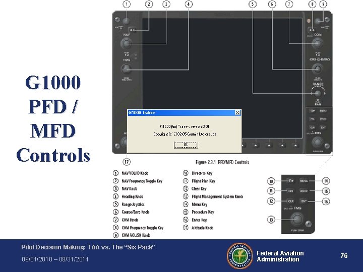 G 1000 PFD / MFD Controls Pilot Decision Making: TAA vs. The “Six Pack” G 1000 PFD / MFD Controls Pilot Decision Making: TAA vs. The “Six Pack”