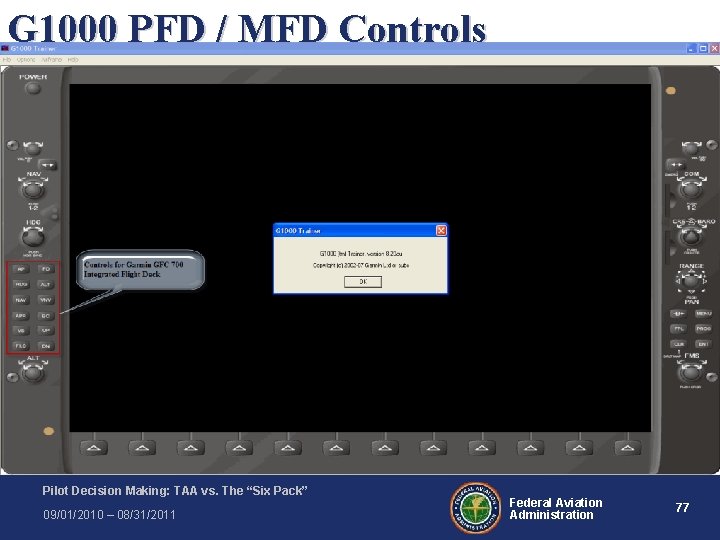 G 1000 PFD / MFD Controls Pilot Decision Making: TAA vs. The “Six Pack” G 1000 PFD / MFD Controls Pilot Decision Making: TAA vs. The “Six Pack”