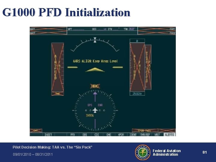 G 1000 PFD Initialization Pilot Decision Making: TAA vs. The “Six Pack” 09/01/2010 – G 1000 PFD Initialization Pilot Decision Making: TAA vs. The “Six Pack” 09/01/2010 –