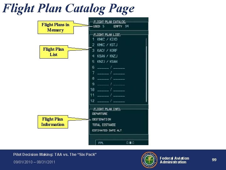Flight Plan Catalog Page Flight Plans in Memory Flight Plan List Flight Plan Information Flight Plan Catalog Page Flight Plans in Memory Flight Plan List Flight Plan Information
