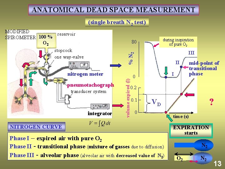 ANATOMICAL DEAD SPACE MEASUREMENT (single breath N 2 test) MODIFIED reservoir SPIROMETER 100 %