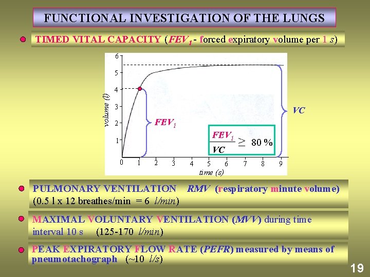 FUNCTIONAL INVESTIGATION OF THE LUNGS TIMED VITAL CAPACITY (FEV 1 - forced expiratory volume