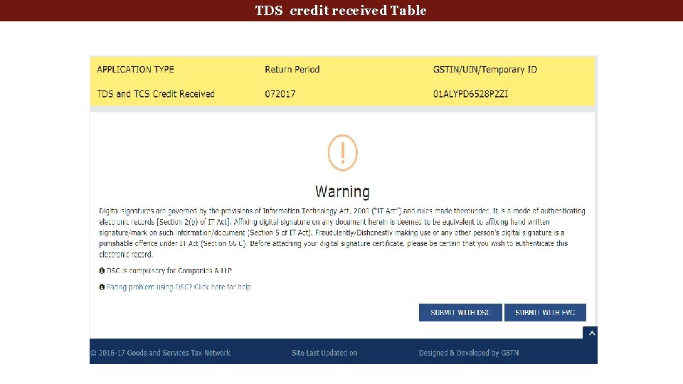 TDS credit received Table 