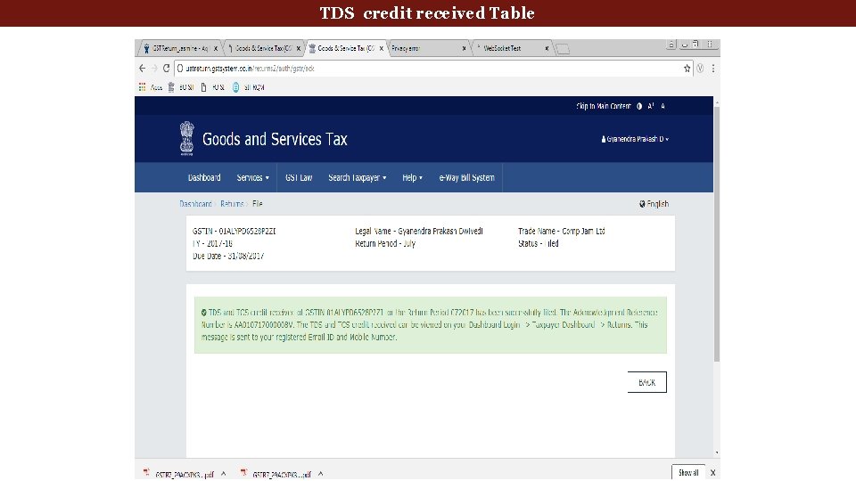TDS credit received Table TDS TCS credit received Table 