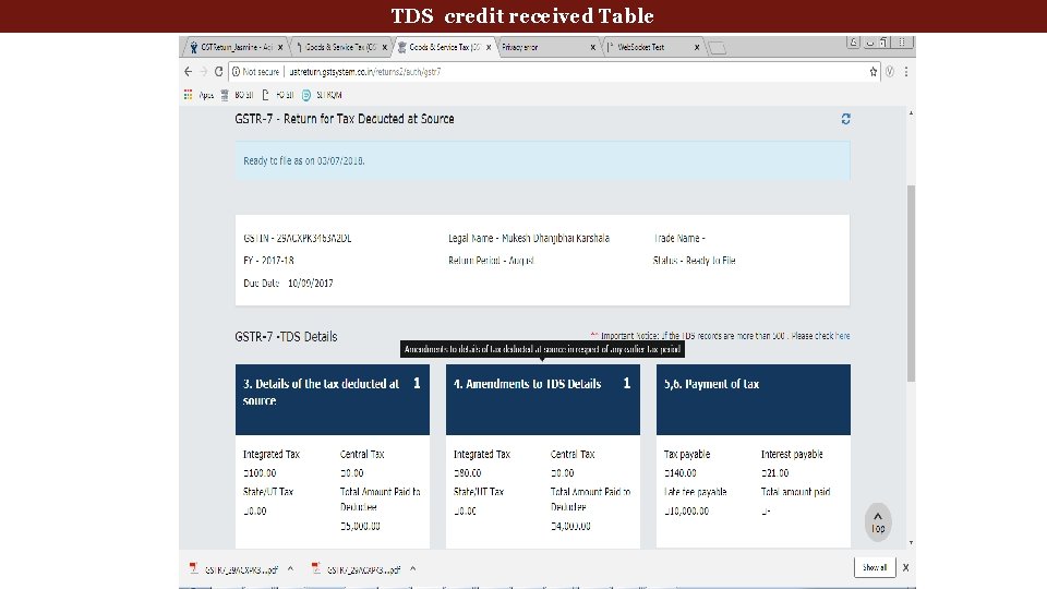 TDS credit received Table TDS TCS credit received Table 