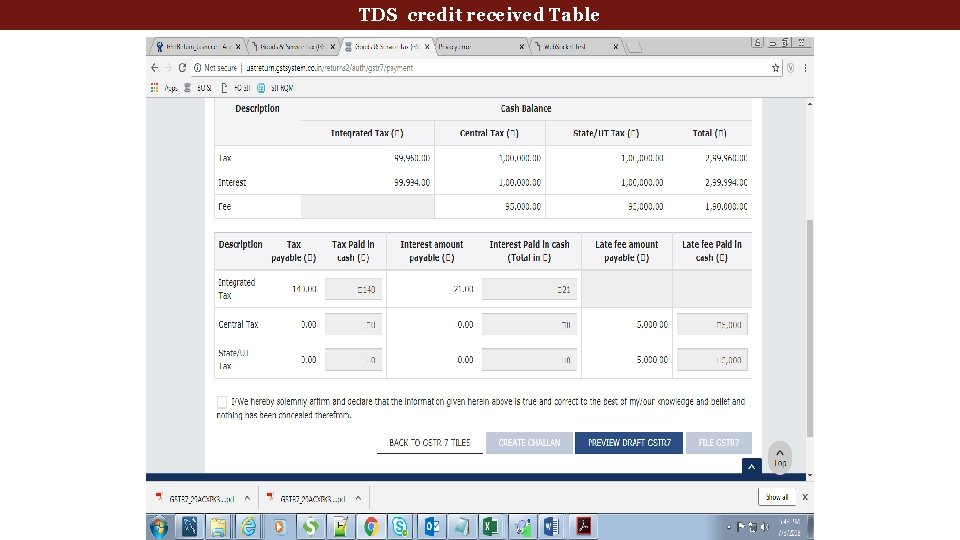 TDS credit received Table TDS TCS credit received Table 