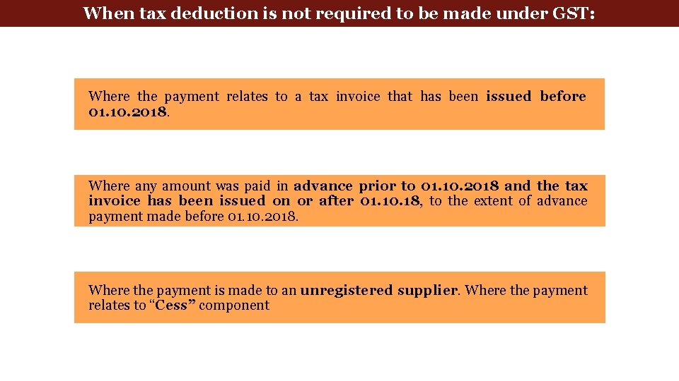 When tax deduction is not required to be made under GST: Where the payment