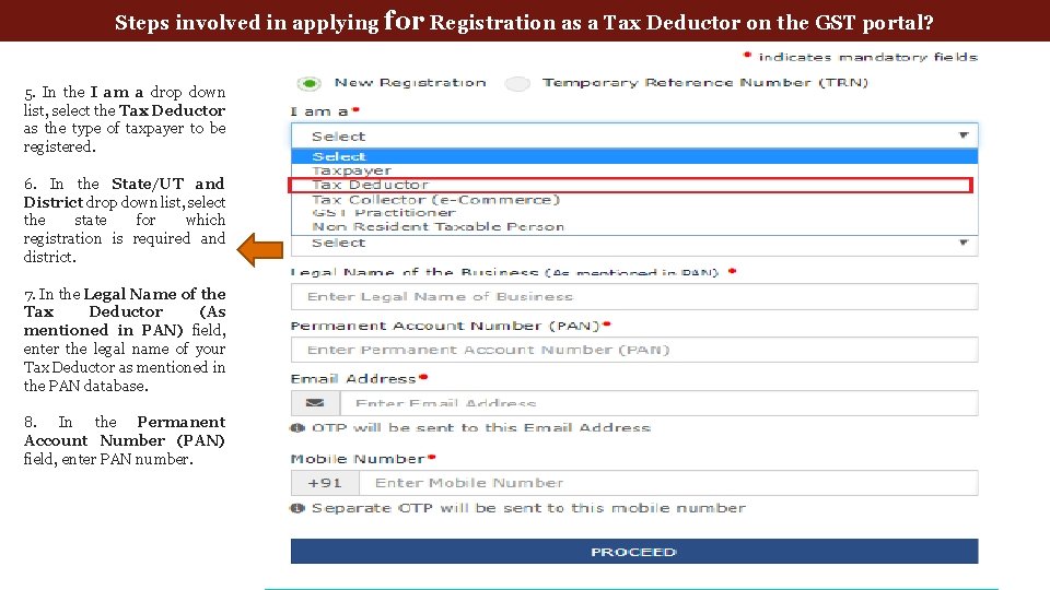 Steps involved in applying for Registration as a Tax Deductor on the GST portal?