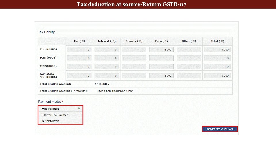 deduction at source-Return GSTR-07 Tax Deducted. Tax at Source 