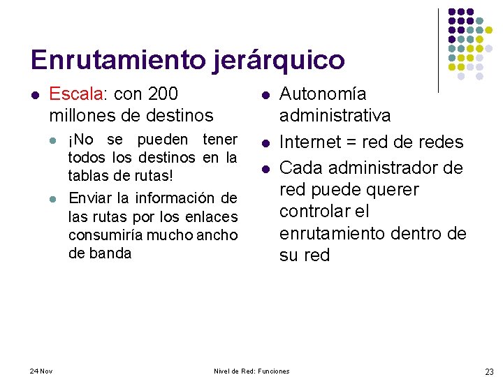 Enrutamiento jerárquico l Escala: con 200 millones de destinos l l 24 Nov l