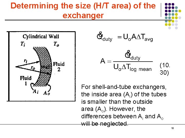 Determining the size (H/T area) of the exchanger (10. 30) For shell-and-tube exchangers, the