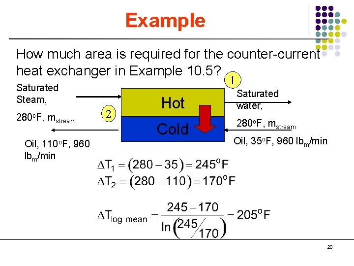 Example How much area is required for the counter-current heat exchanger in Example 10.