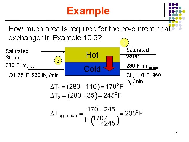 Example How much area is required for the co-current heat exchanger in Example 10.