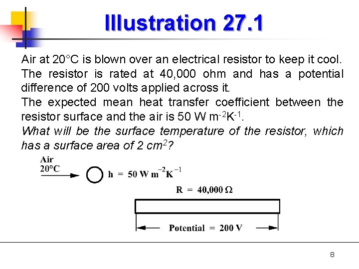 Illustration 27. 1 Air at 20°C is blown over an electrical resistor to keep