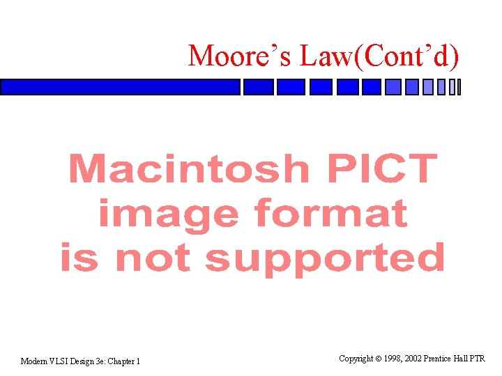 Moore’s Law(Cont’d) Modern VLSI Design 3 e: Chapter 1 Copyright 1998, 2002 Prentice Hall