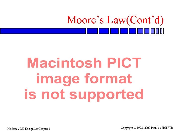 Moore’s Law(Cont’d) Modern VLSI Design 3 e: Chapter 1 Copyright 1998, 2002 Prentice Hall