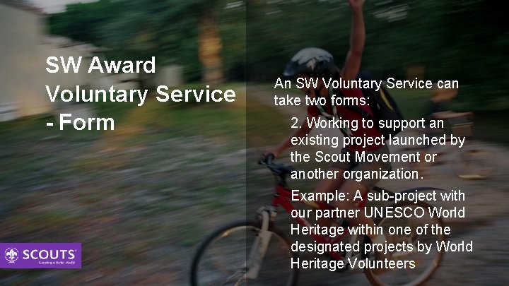 SW Award Voluntary Service - Form An SW Voluntary Service can take two forms: