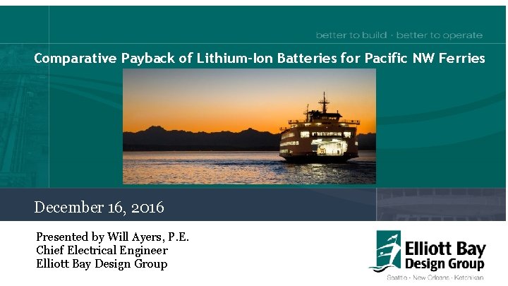 Comparative Payback of Lithium-Ion Batteries for Pacific NW Ferries December 16, 2016 Presented by