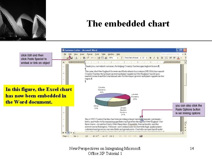 The embedded chart XP In this figure, the Excel chart has now been embedded