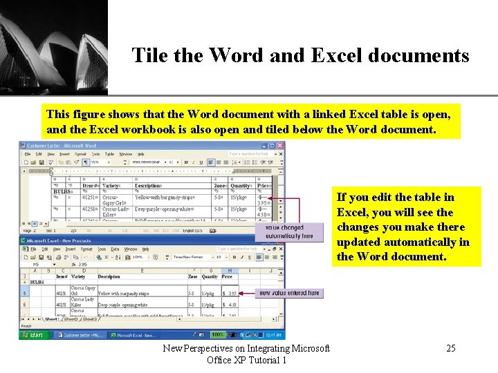 XP Tile the Word and Excel documents This figure shows that the Word document