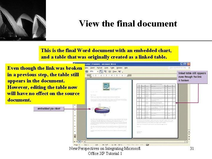 View the final document XP This is the final Word document with an embedded