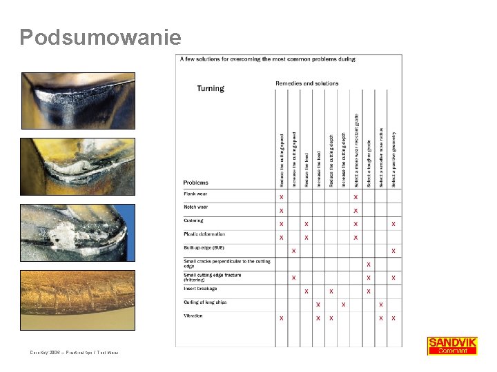 Podsumowanie Coro. Key 2006 – Practical tips / Tool wear 