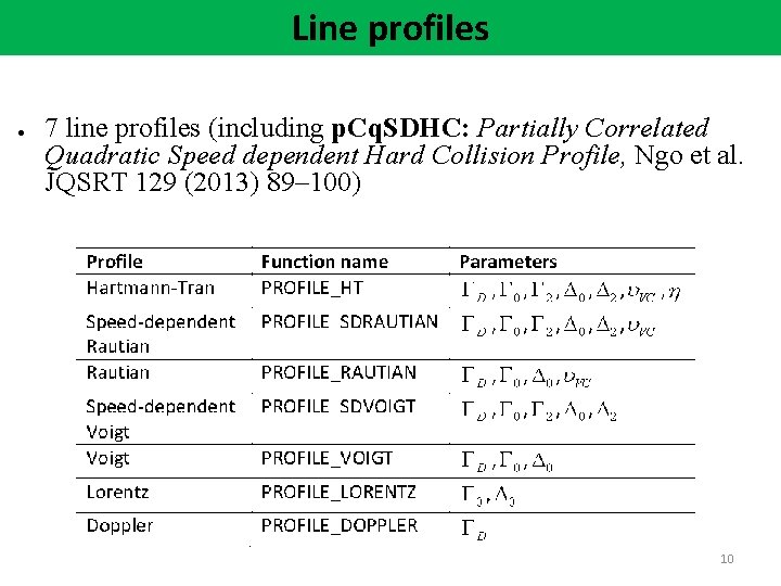 Line profiles ● 7 line profiles (including p. Cq. SDHC: Partially Correlated Quadratic Speed