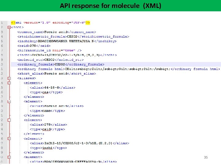 API response for molecule (XML) 35 