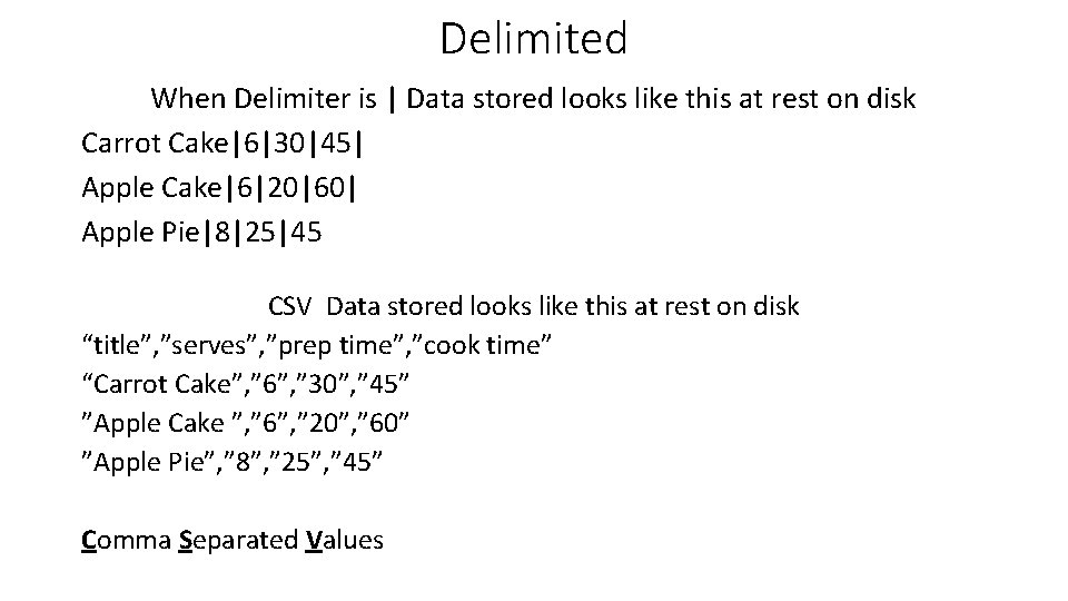 Delimited When Delimiter is | Data stored looks like this at rest on disk Delimited When Delimiter is | Data stored looks like this at rest on disk