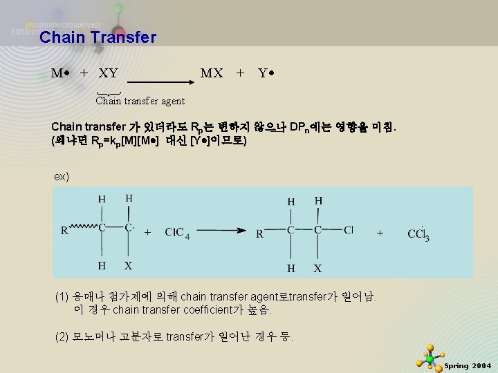 Chain Transfer M + XY MX + Y Chain transfer agent Chain transfer 가