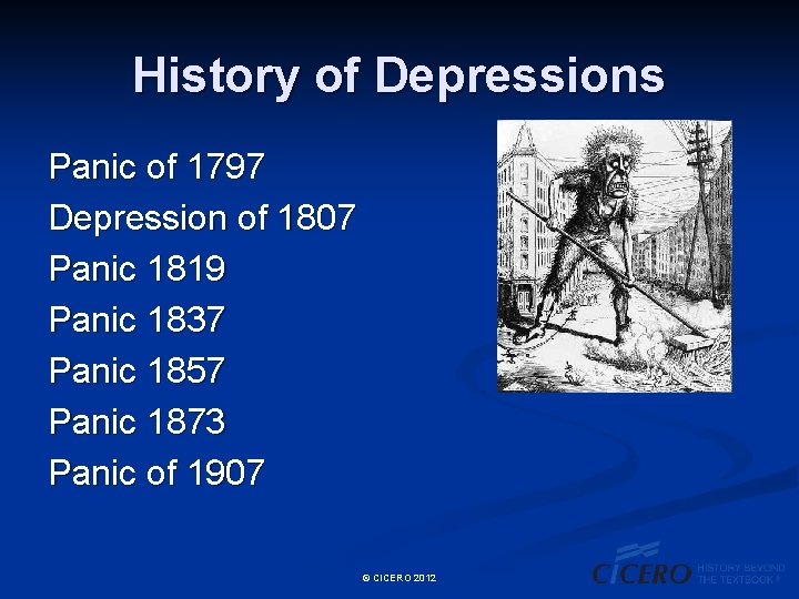 History of Depressions Panic of 1797 Depression of 1807 Panic 1819 Panic 1837 Panic