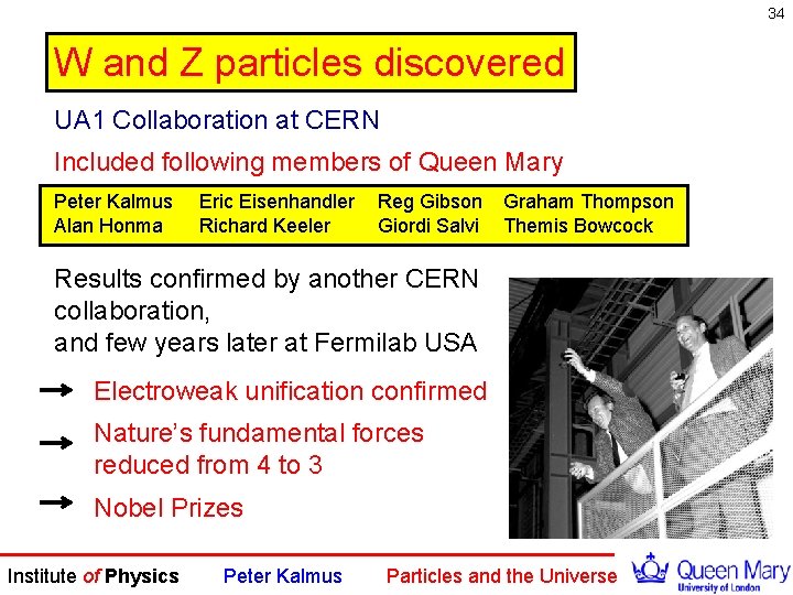 34 W and Z particles discovered UA 1 Collaboration at CERN Included following members