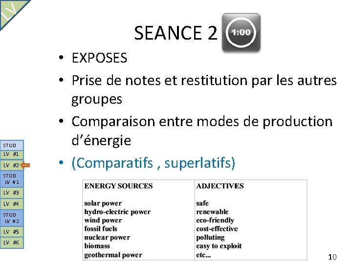 LV STI 2 D LV #1 LV #2 SEANCE 2 • EXPOSES • Prise