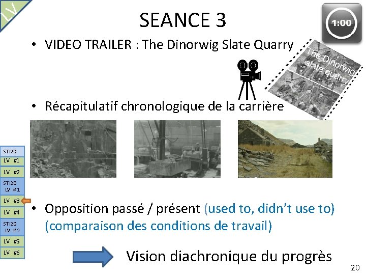 LV SEANCE 3 • VIDEO TRAILER : The Dinorwig Slate Quarry • Récapitulatif chronologique