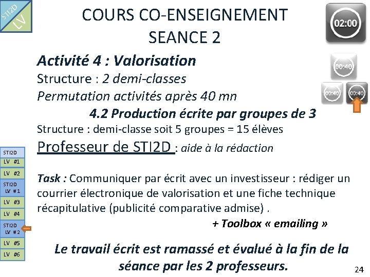 D I 2 ST LV COURS CO-ENSEIGNEMENT SEANCE 2 Activité 4 : Valorisation Structure