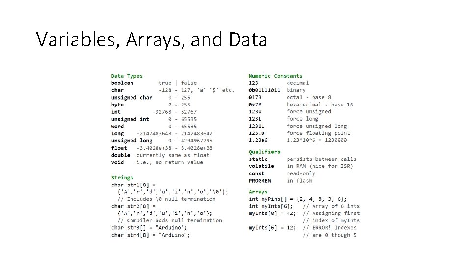 Variables, Arrays, and Data 