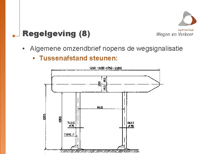 Regelgeving (8) • Algemene omzendbrief nopens de wegsignalisatie • Tussenafstand steunen: 