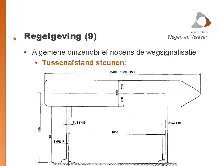 Regelgeving (9) • Algemene omzendbrief nopens de wegsignalisatie • Tussenafstand steunen: 