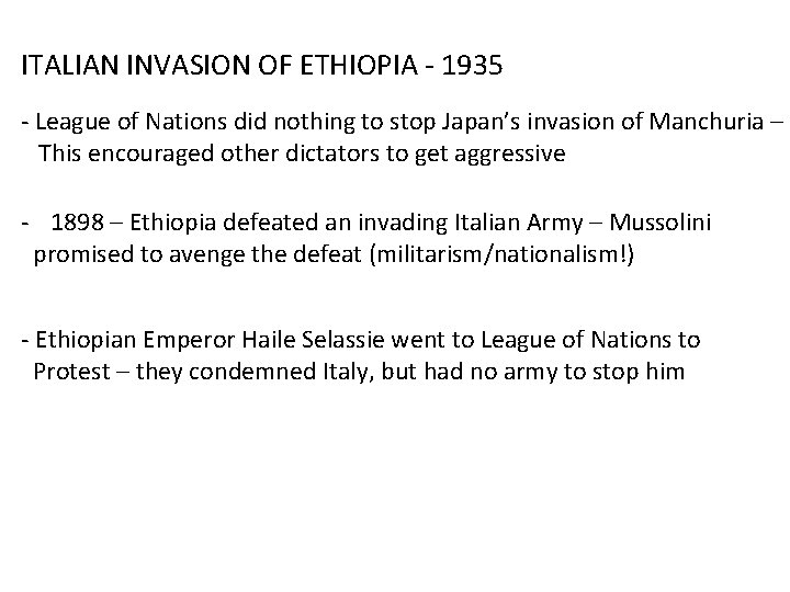 ITALIAN INVASION OF ETHIOPIA - 1935 - League of Nations did nothing to stop