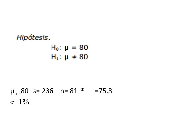 µo =80 s= 236 n= 81 =75, 8 α=1% 