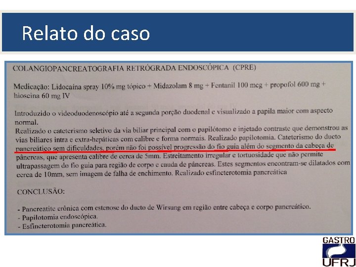 Relato do caso 