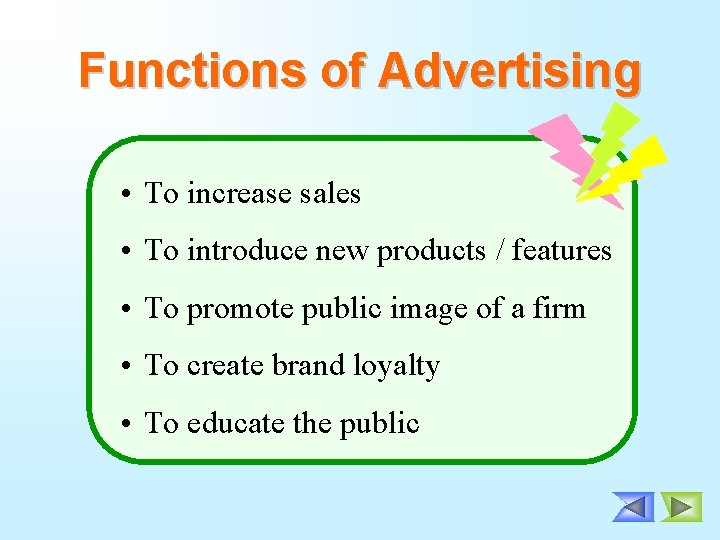 Functions of Advertising • To increase sales • To introduce new products / features