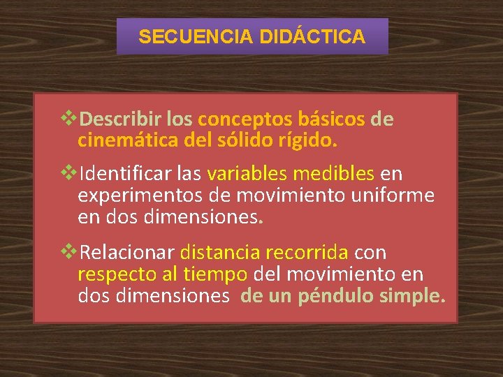 SECUENCIA DIDÁCTICA v. Describir los conceptos básicos de cinemática del sólido rígido. v. Identificar SECUENCIA DIDÁCTICA v. Describir los conceptos básicos de cinemática del sólido rígido. v. Identificar