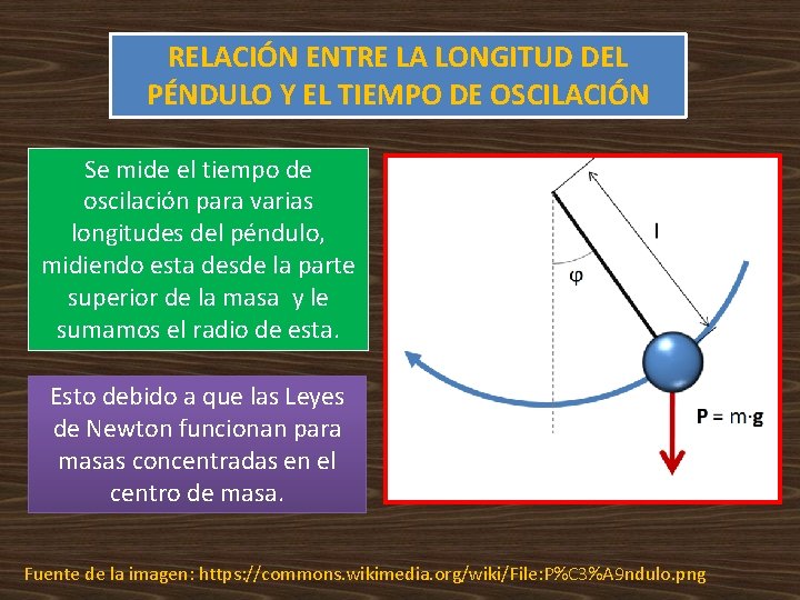 RELACIÓN ENTRE LA LONGITUD DEL PÉNDULO Y EL TIEMPO DE OSCILACIÓN Se mide el RELACIÓN ENTRE LA LONGITUD DEL PÉNDULO Y EL TIEMPO DE OSCILACIÓN Se mide el
