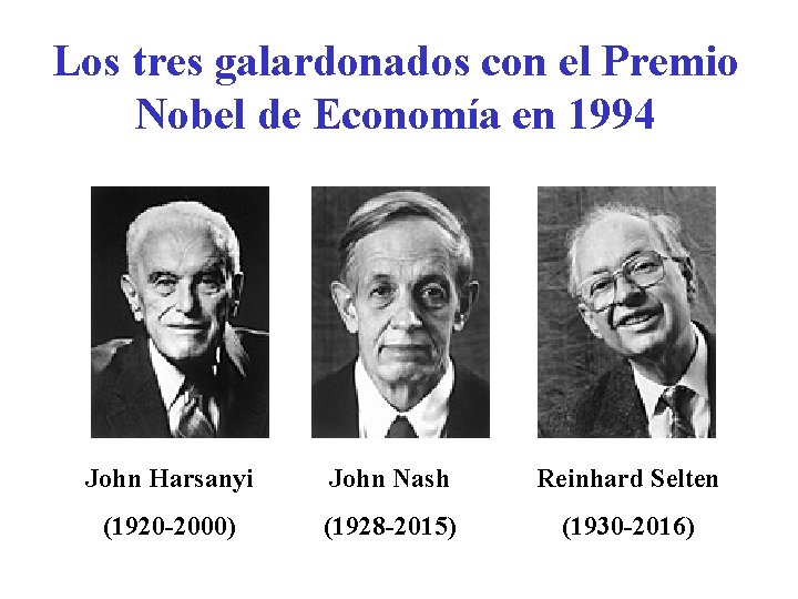 Los tres galardonados con el Premio Nobel de Economía en 1994 John Harsanyi John