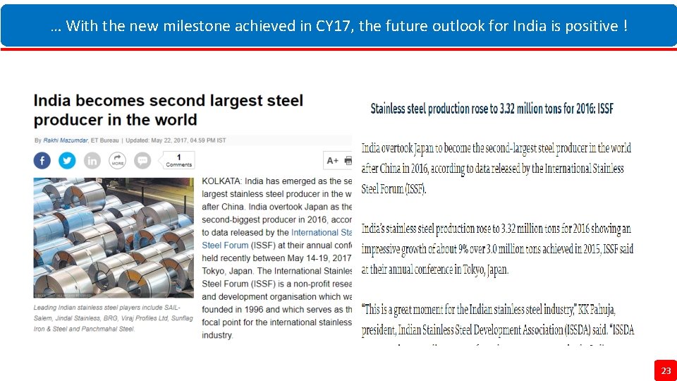 … With the new milestone achieved in CY 17, the future outlook for India