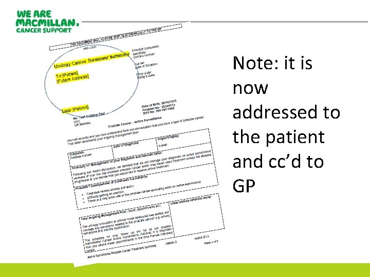 Note: it is now addressed to the patient and cc’d to GP 