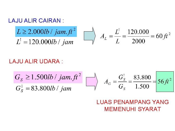 LAJU ALIR CAIRAN : LAJU ALIR UDARA : LUAS PENAMPANG YANG MEMENUHI SYARAT 