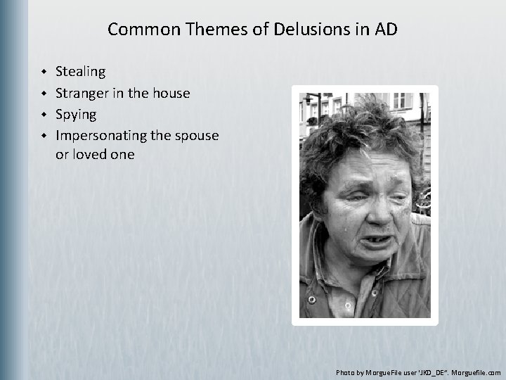 Common Themes of Delusions in AD w w Stealing Stranger in the house Spying