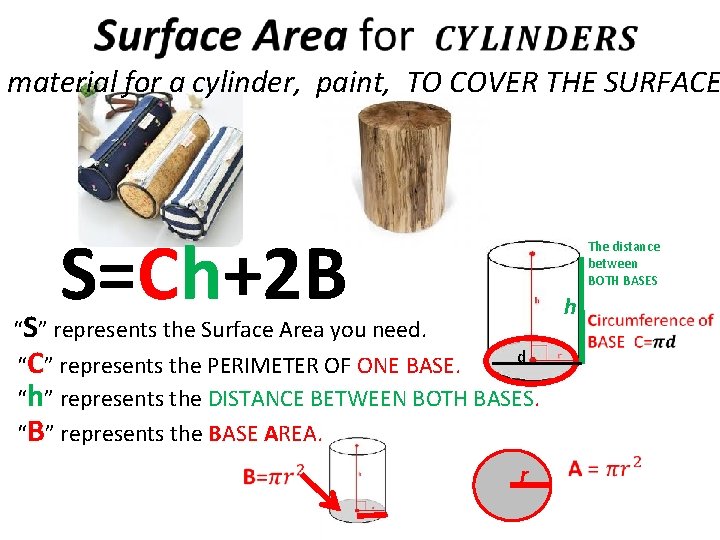  material for a cylinder, paint, TO COVER THE SURFACE S=Ch+2 B The distance